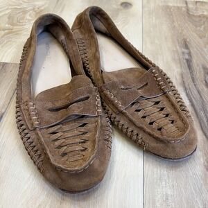 Veronica Beard Penny Woven Suede Shoes Womens Size 8.5 Brown Suede Loafer Flats